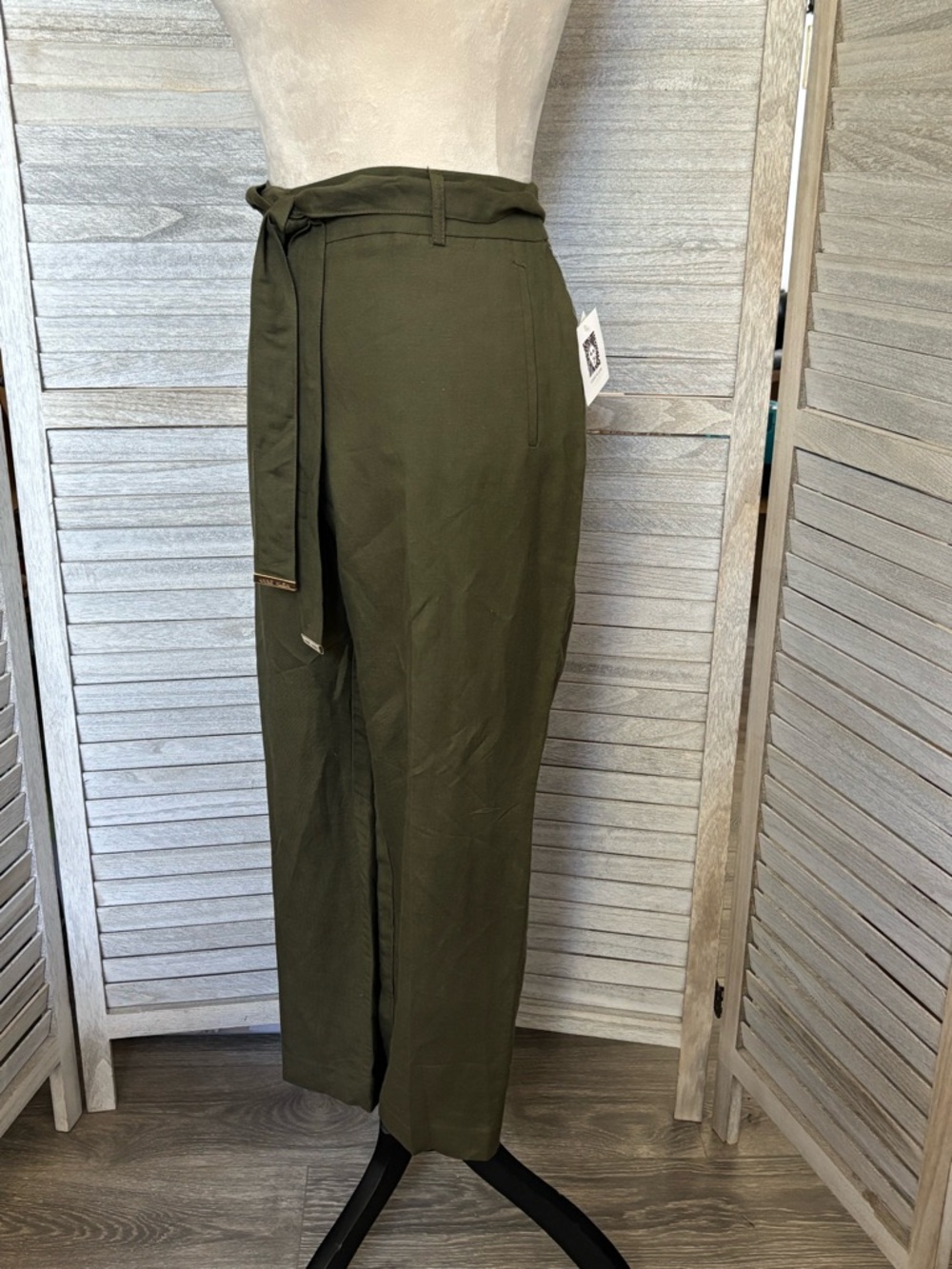 ANNE KLEIN NWT Women’s SZ 14 Olive Green Ankle Pants, Straight Leg, Linen Blend - Picture 7 of 16